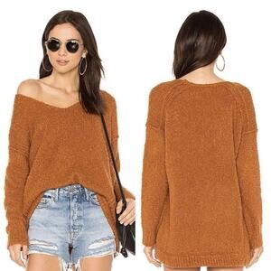 Free People Oversized Nubby V-Neck Sweater